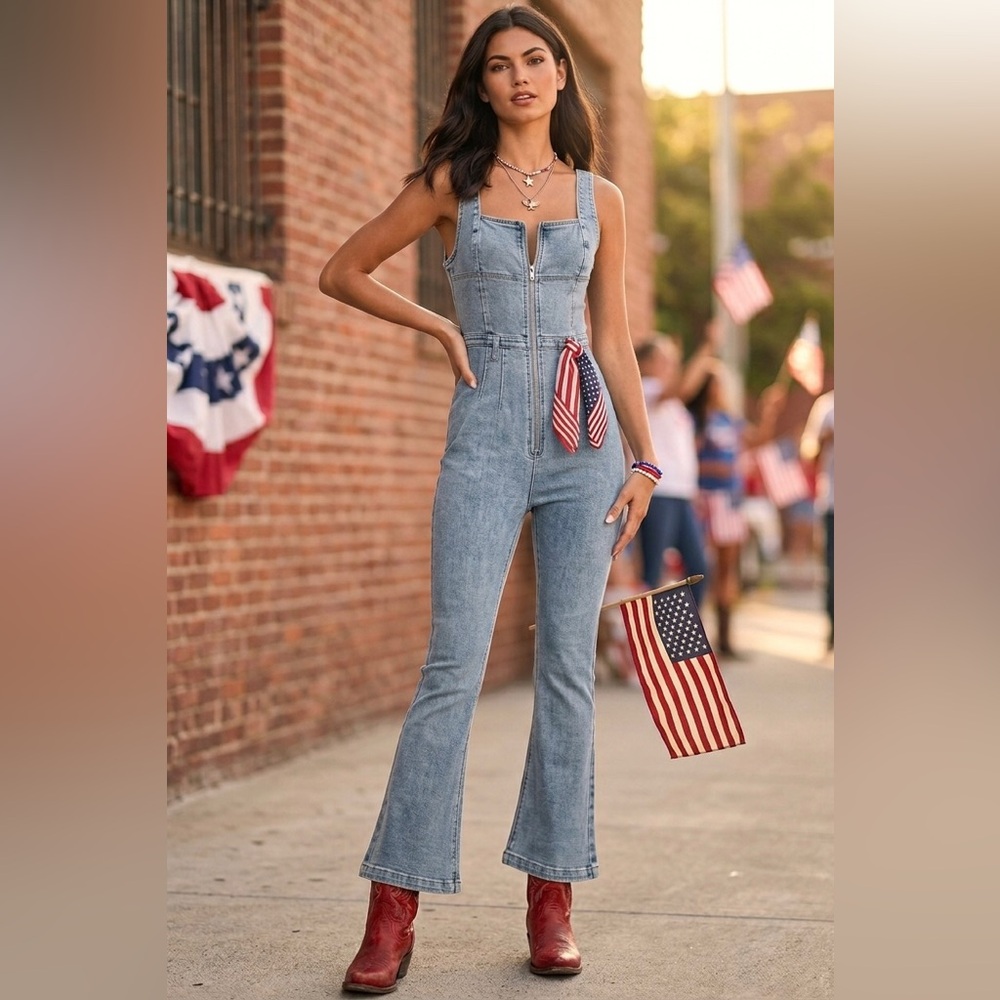 Lulu's Light Blue Denim Zip-Front Jumpsuit